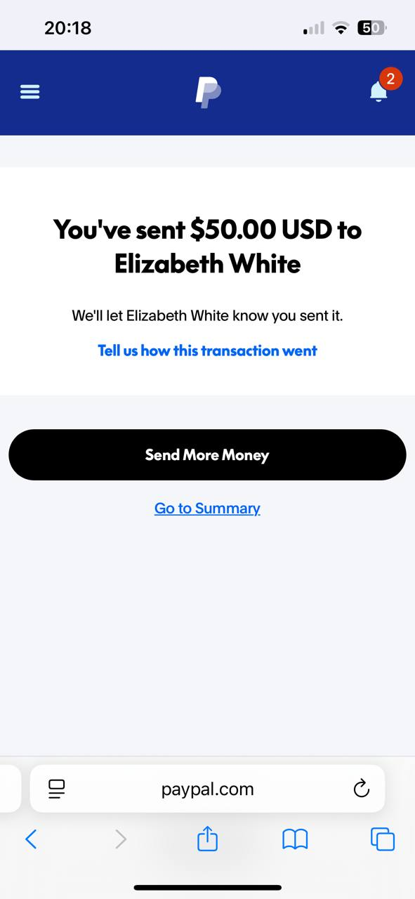 PayPal Transfer Screenshot